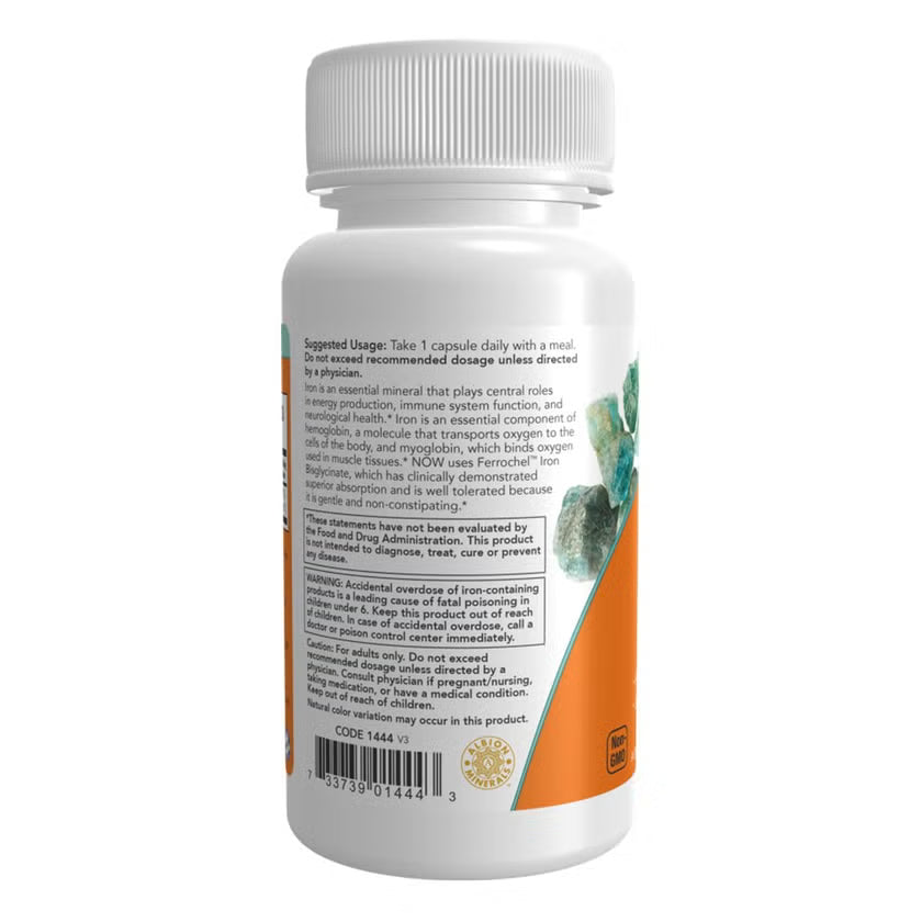 Now Double Strength Iron 36mg Non-Constipating Veg Capsules For Healthy Blood Count, Pack of 30's