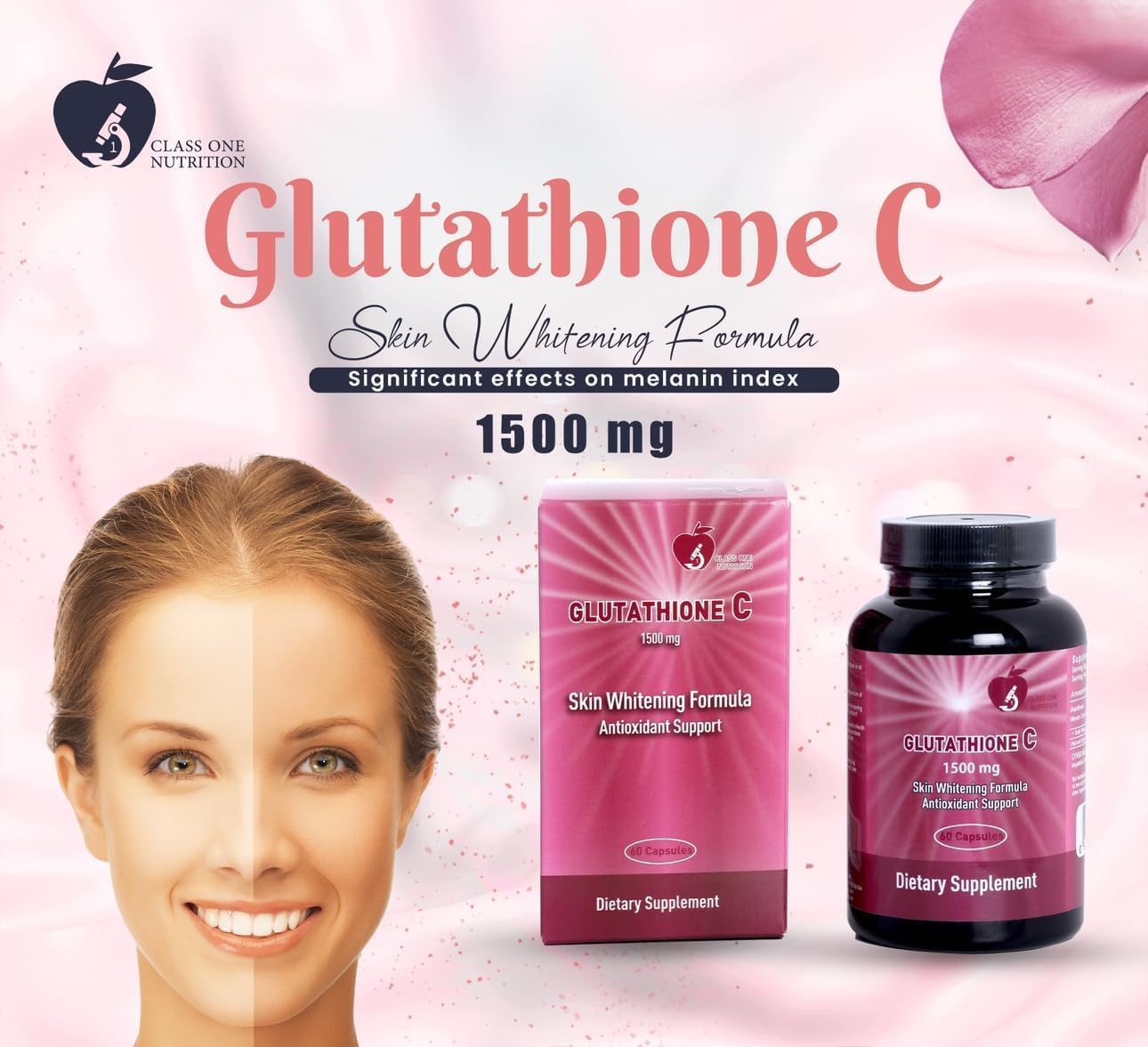 Glutathione C 1500 mg + Vitamin C Skin Whitening & Antioxidant Supplement – 60 Vegan Capsules – Made in USA – Brightening, Dark Spot & Hyperpigmentation Support – Gluten-Free, GMP Facility