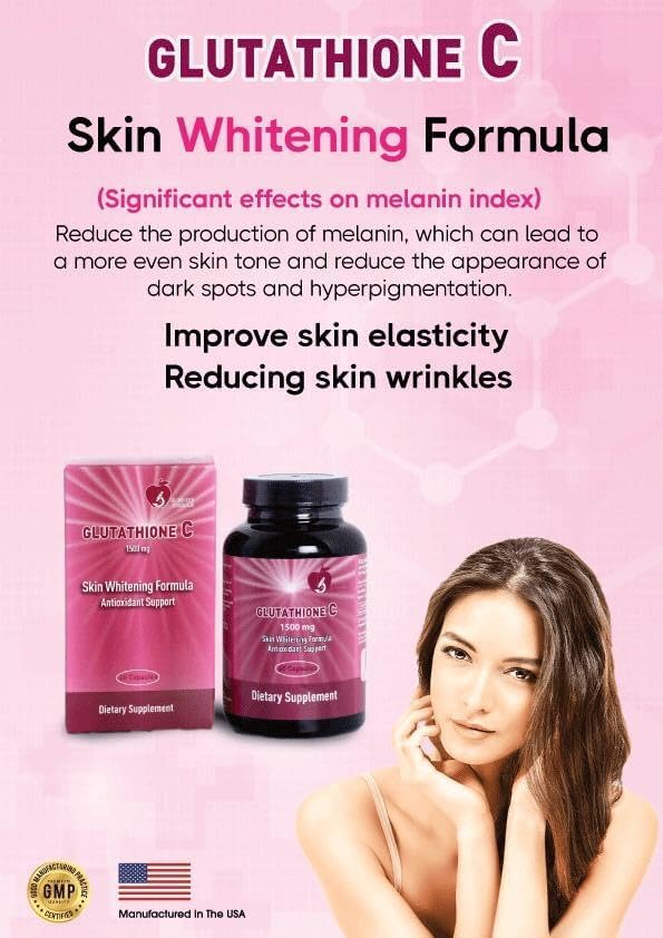 Glutathione C 1500 mg + Vitamin C Skin Whitening & Antioxidant Supplement – 60 Vegan Capsules – Made in USA – Brightening, Dark Spot & Hyperpigmentation Support – Gluten-Free, GMP Facility